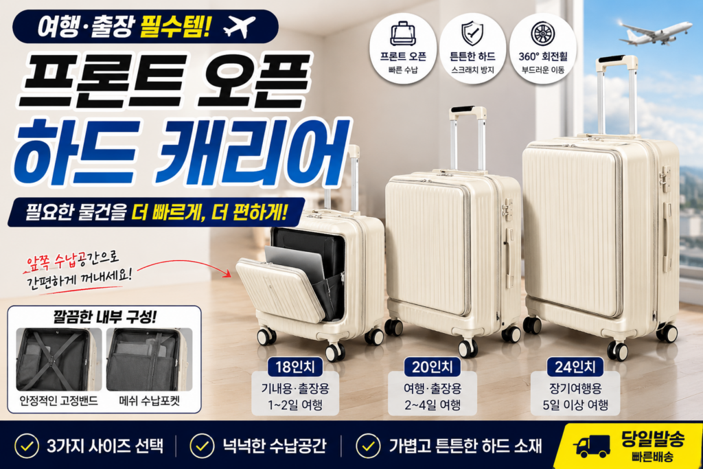 프론트 오픈 캐리어 18인치 20인치 24인치 하드 여행용 캐리어 기내용 출장용 제품 이미지