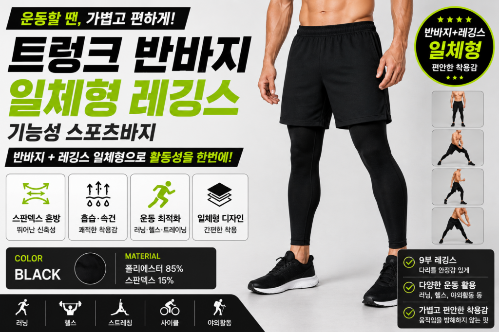 투인원 남성 트렁크 반바지 일체형 레깅스 기능성 스포츠바지 운동용 제품 이미지