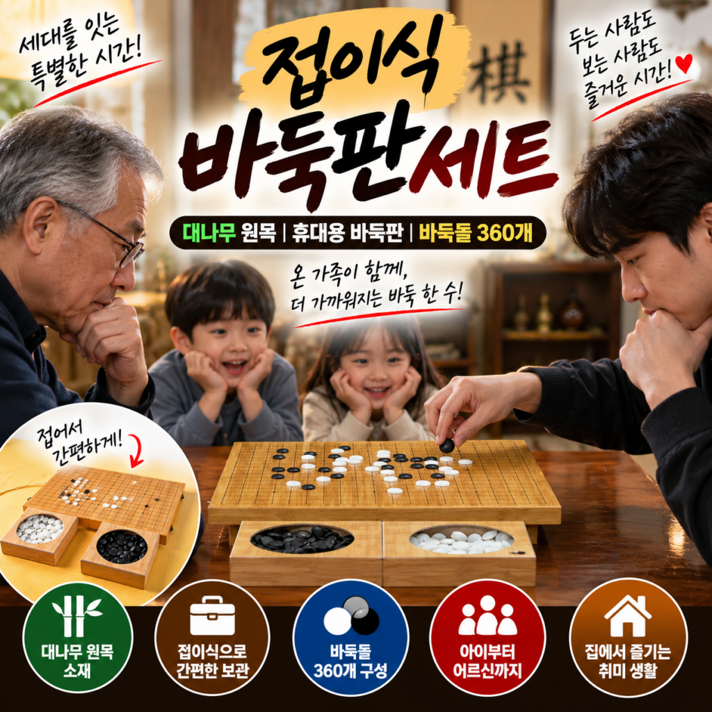 접이식 바둑판세트｜대나무 원목 휴대용 바둑판 바둑돌 360개 제품 이미지