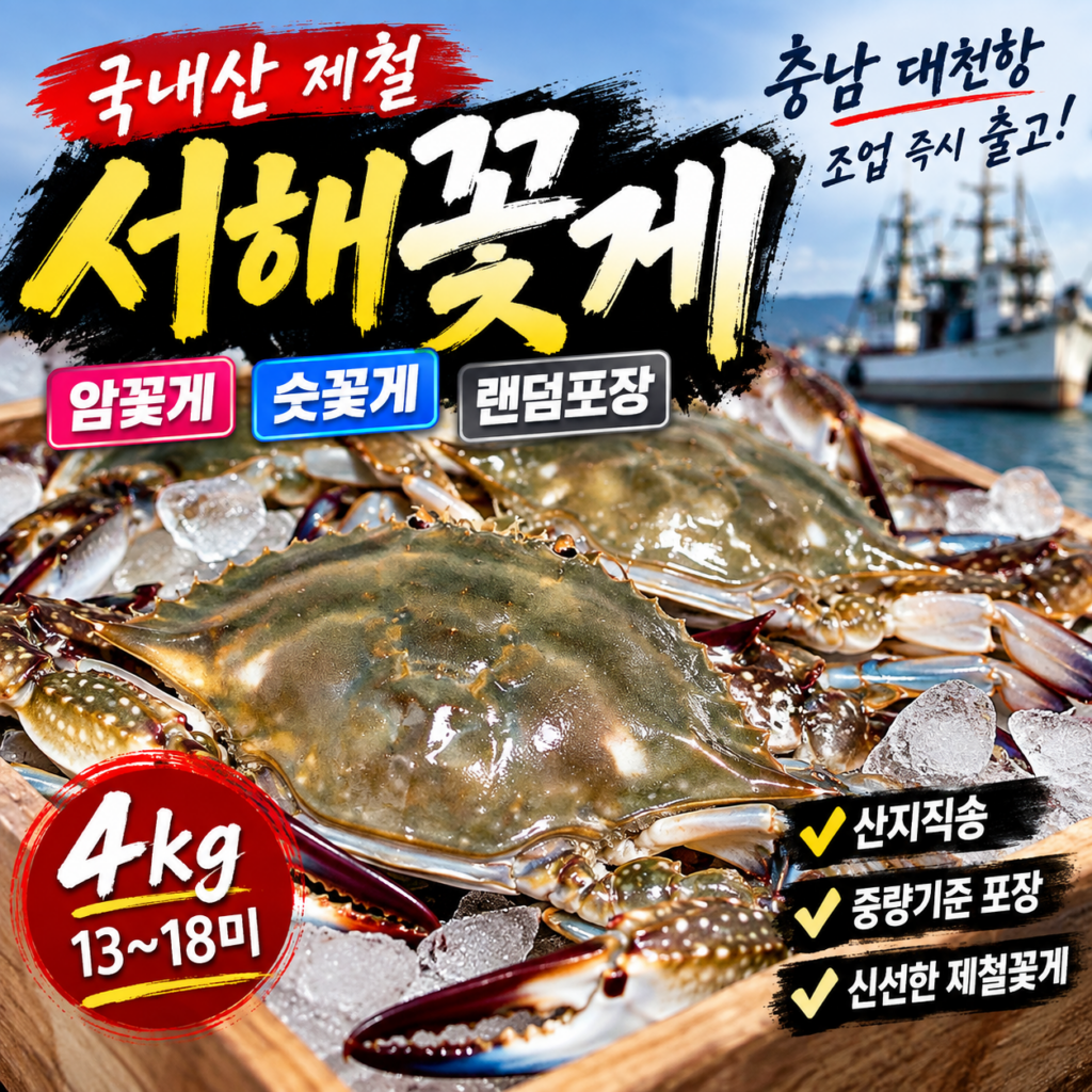 국내산 서해꽃게 4kg 13~18미｜암꽃게 숫꽃게 랜덤포장 산지직송 제품 이미지